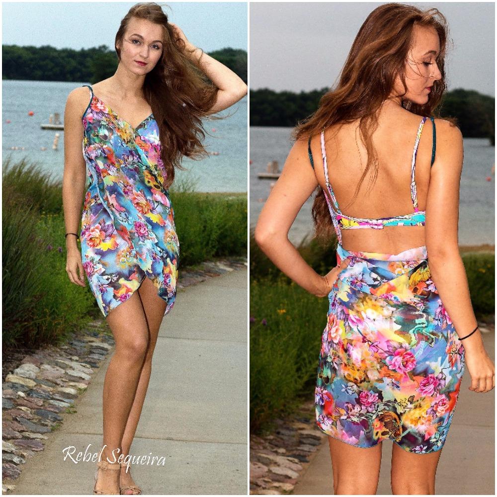 503-Style 7 Short wrap-around multi - flower cover up 