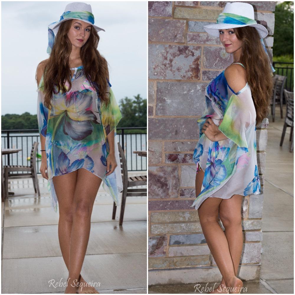 508-(Style #3) short hand-painted flower chiffon beach cover up