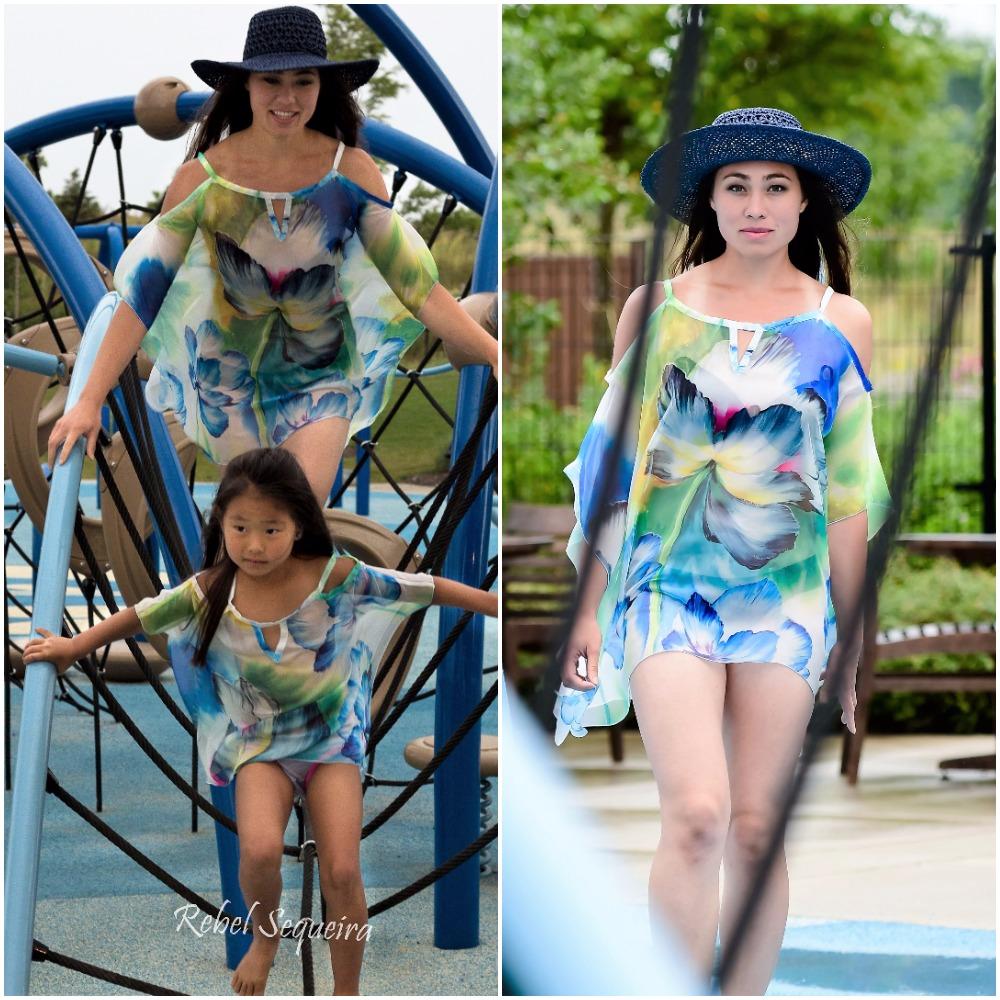 508 adults/509 kids Style 3 short hand-painted flower chiffon cover up
