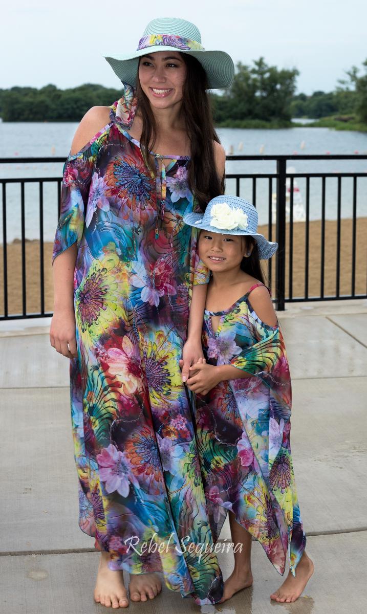 604-(Style #1) Mother--603- (Style #2) 
Daughter long flower chiffon beach cover ups