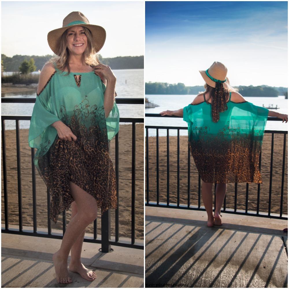 708-(Style #3) short green african print chiffon beach cover up